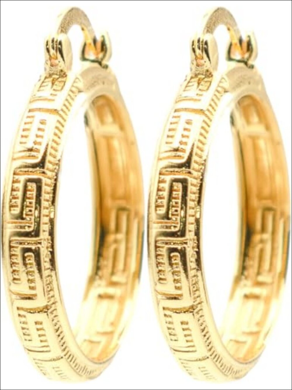 1 Inch Greek Key Yellow Gold Plated Hoop Earrings